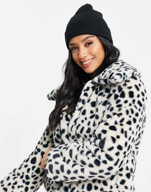Miss Selfridge Petite - Giacca in pelliccia sintetica a pois neri, 4 di 4