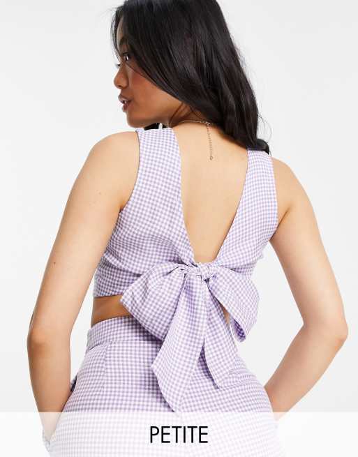 Miss Selfridge Petite gingham tie back crop top