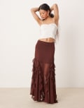 [Miss Selfridge Petite] Miss Selfridge Petite godet insert maxi skirt in brown 4 BROWN