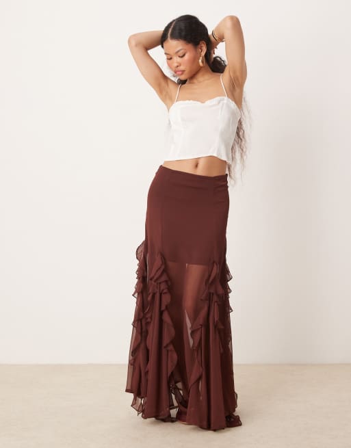 Miss Selfridge Petite godet insert maxi skirt in brown