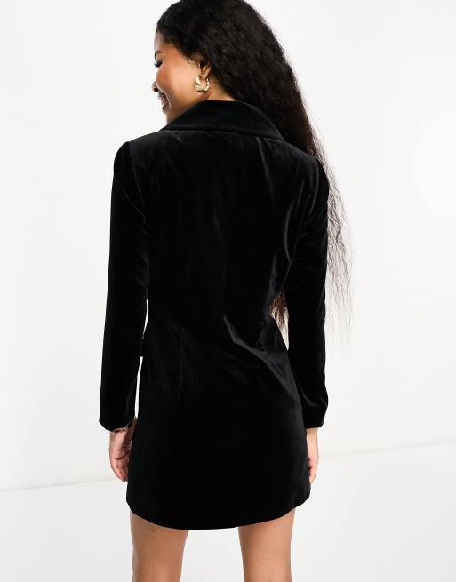 Miss Selfridge Petite going out velvet blazer dress in black ASOS