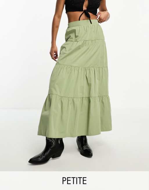 Miss Selfridge Petite - Gonna lunga a balze in popeline kaki 