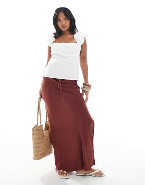 Miss Selfridge Petite - Gonna lunga bordeaux con taglio sbieco - view 1