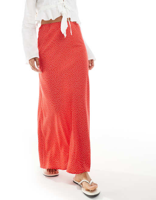 Miss Selfridge Petite - Gonna lunga rossa con stampa a pois, 2 di 4