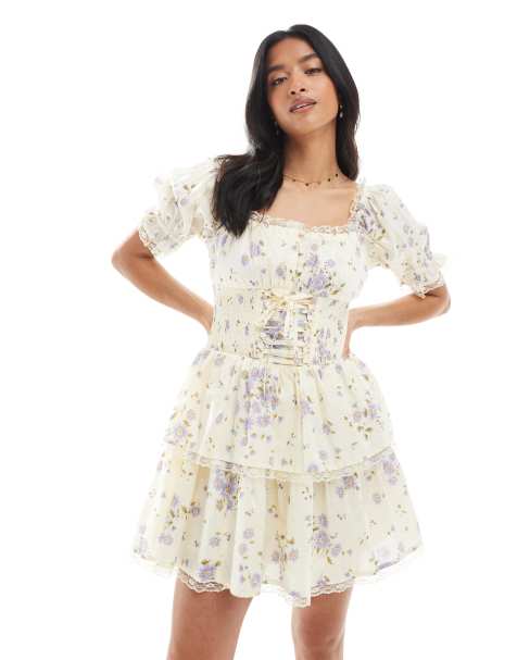 Miss Selfridge Petite – Gorsetowa sukienka mini w drobny kwiatowy wzór - view 1