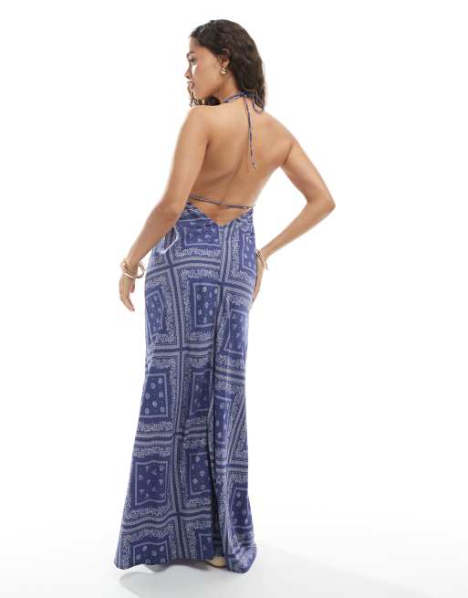 Miss Selfridge Petite halterneck spun maxi dress in bandana print