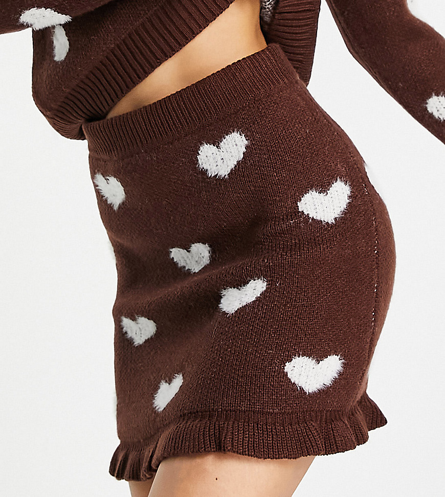 Miss Selfridge Petite Heart Mini Skirt With Frill Hem In Chocolate-Brown