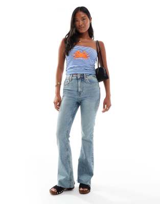 Miss Selfridge Petite Miss Selfridge Petite heart pocket flare in dirty wash-Blue