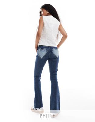 heart pocket flare jeans in indigo wash-Blue