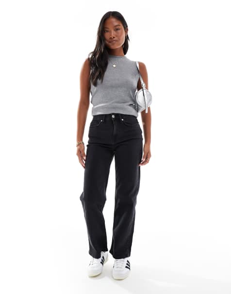Miss Selfridge Petite heart pocket straight leg jean in black wash - view 1