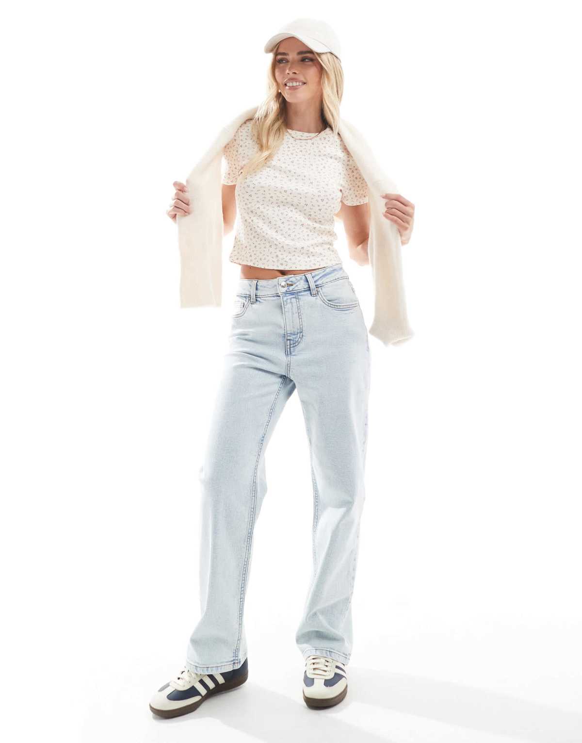 Miss Selfridge Petite heart pocket straight leg jean in ice bleach wash