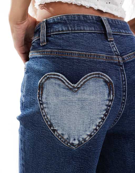 Miss Selfridge Petite heart pocket straight leg jeans in indigo wash