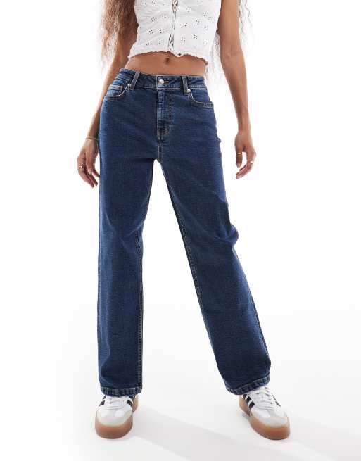 Miss Selfridge Petite heart pocket straight leg jeans in indigo wash