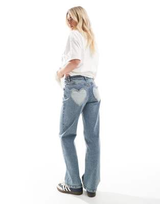 Miss Selfridge Petite Heart Pocket Straight Leg Jeans