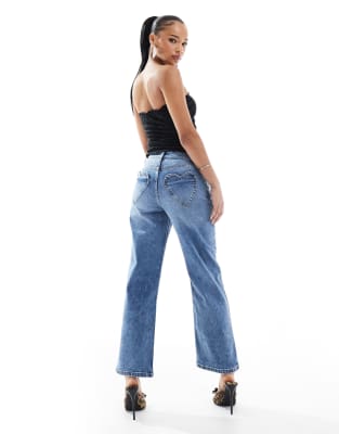 Miss Selfridge Petite Heart Pocket Straight Leg Jeans-blue