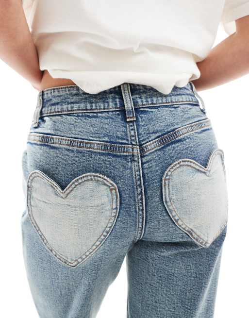 Miss Selfridge Petite heart pocket straight leg jeans