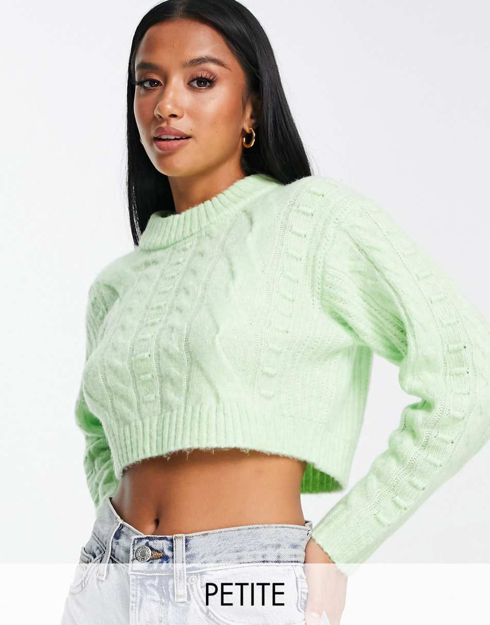 Miss Selfridge Petite heritage chunky cable jumper in green