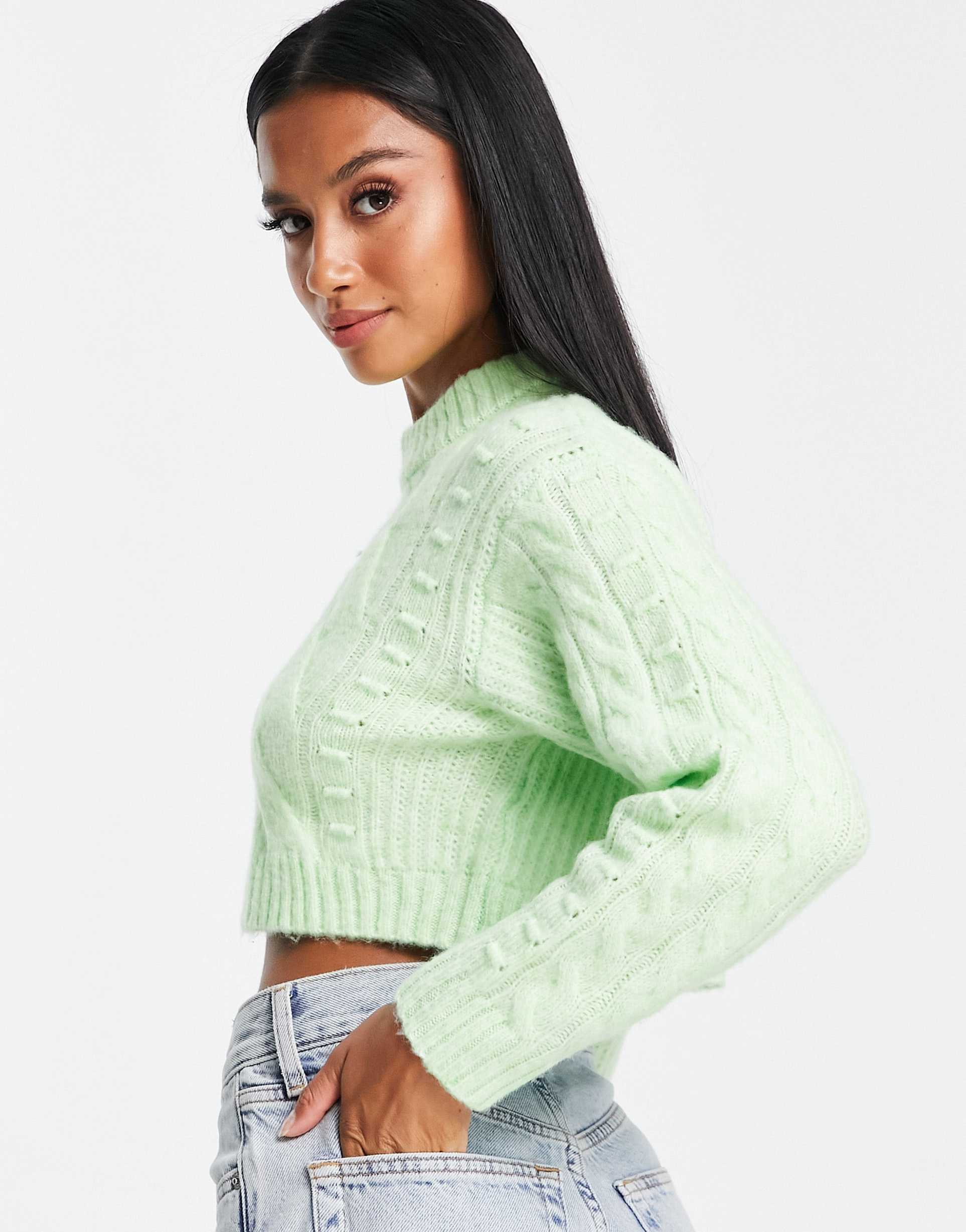 Miss Selfridge Petite heritage chunky cable jumper in green