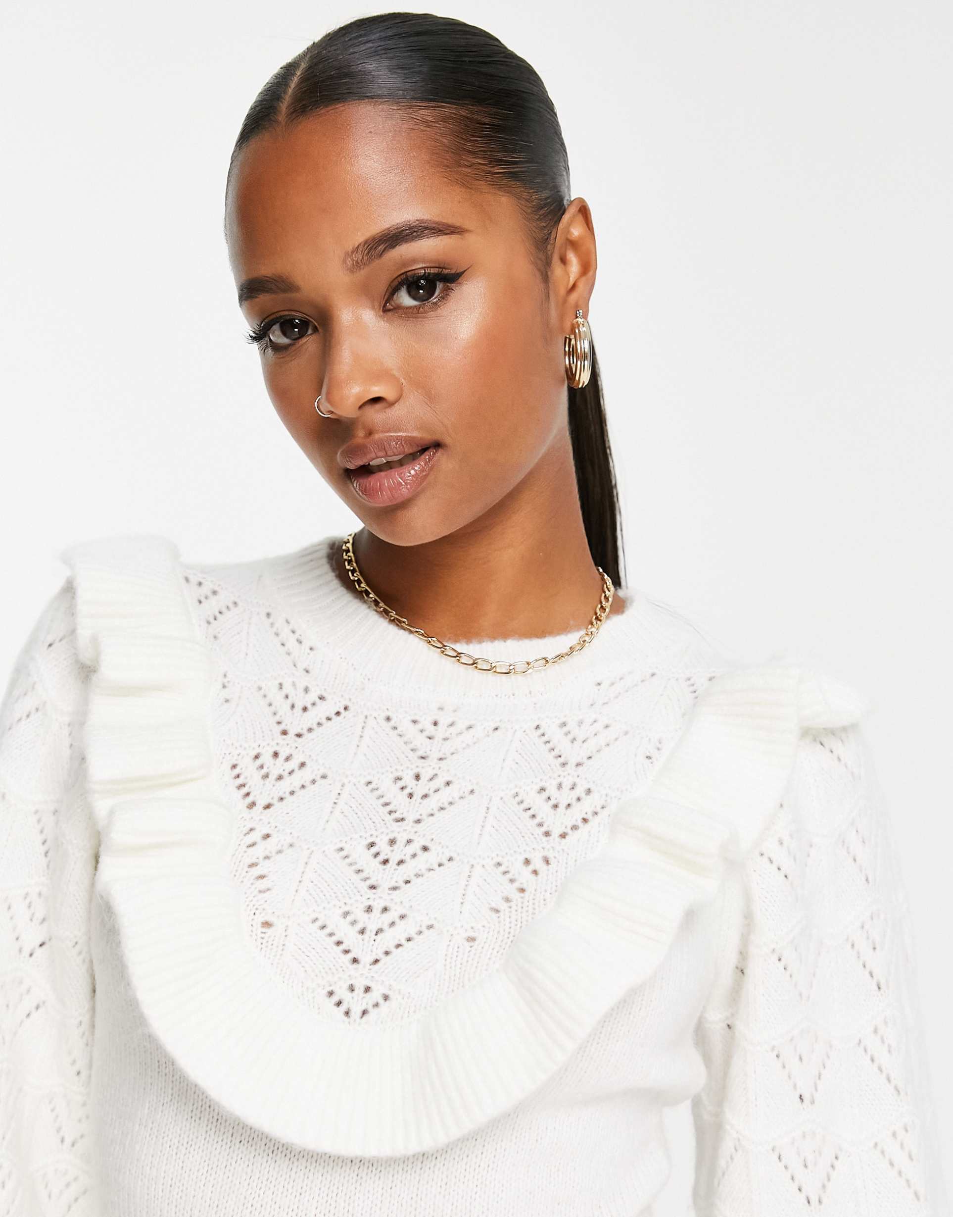 Miss Selfridge Petite heritage pointelle ruffle dress in ivory view 4