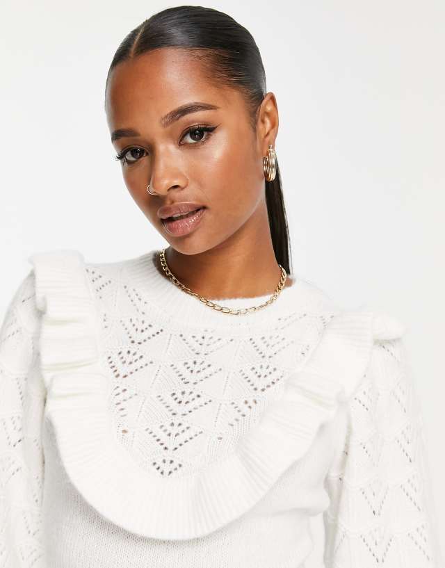 Miss Selfridge Petite heritage pointelle ruffle dress in ivory 1