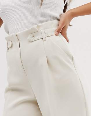petite white high waisted trousers