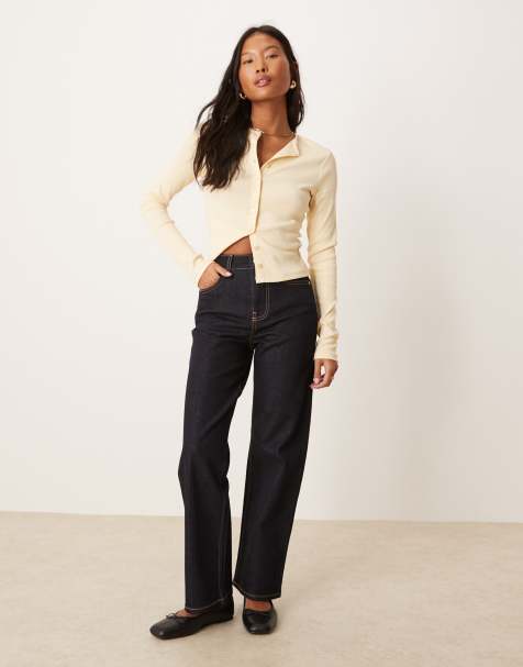 Miss Selfridge Petite – Indigoblå, raka jeans med langettsöm vid fickorna - view 1