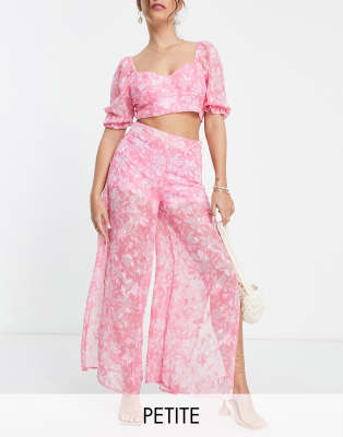 Miss Selfridge Petite jacquard wide leg pants in pink