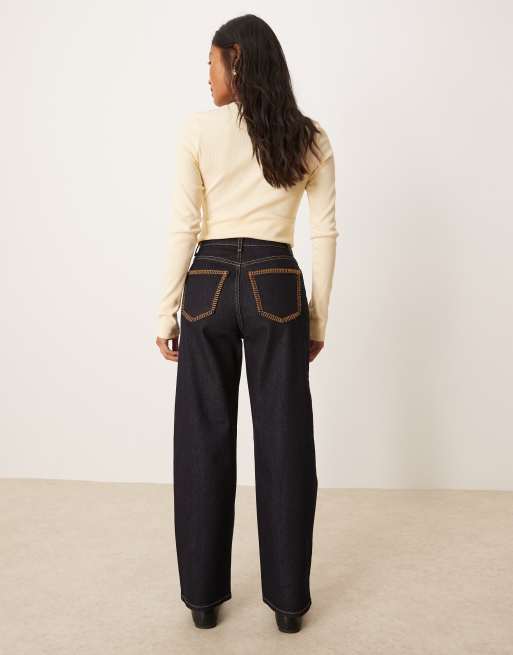 Miss Selfridge Petite - Jean droit avec poches à points de feston - Indigo, 3 de 5