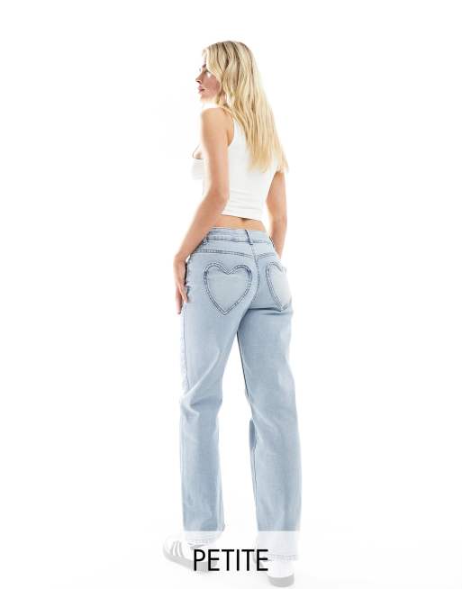 Miss Selfridge Petite - Jean droit avec poches en forme de cœur - Bleu moyen délavé