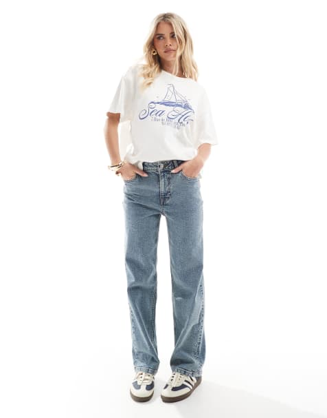 Miss Selfridge Petite - Jean droit avec poches en forme de cœur - Délavage effet sali - view 1