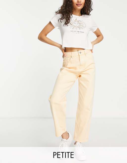 Miss Selfridge Petite - Jeans dad comodi a vita alta color albicocca