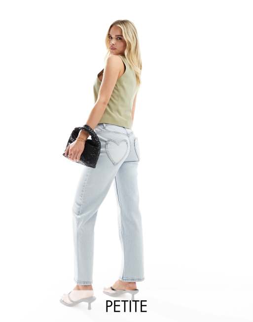 Miss Selfridge Petite - Jeans med lige ben og hjertelommer i sort vask