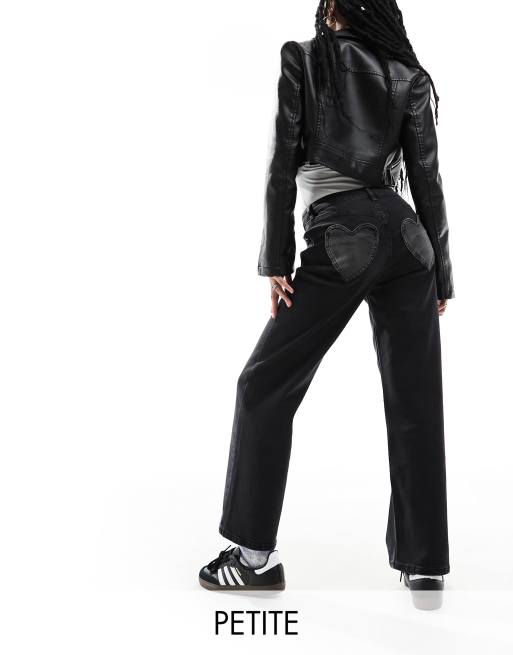 Miss Selfridge Petite - Jeans med lige ben og hjertelommer i sort vask
