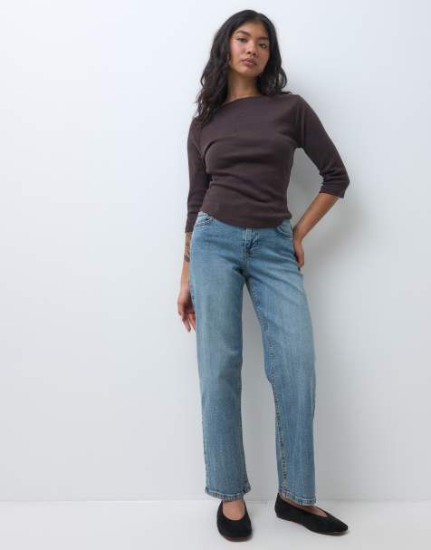 Miss Selfridge petite jeans med mellemhøj talje og lige ben i vintageblå vask - view 1