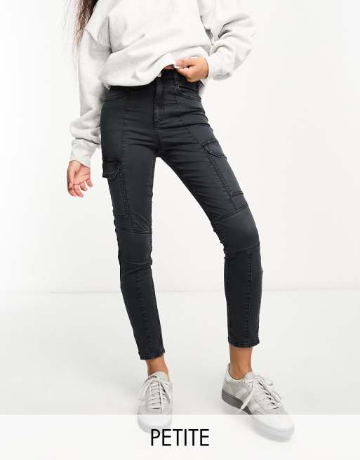Miss Selfridge Petite - Jeans skinny cargo neri