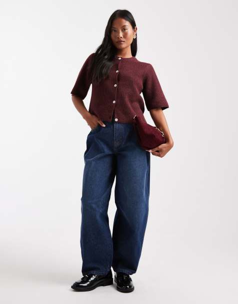 Miss Selfridge Petite – Jeansy z baryłkowymi nogawkami w kolorze indygo z efektem sprania - view 1