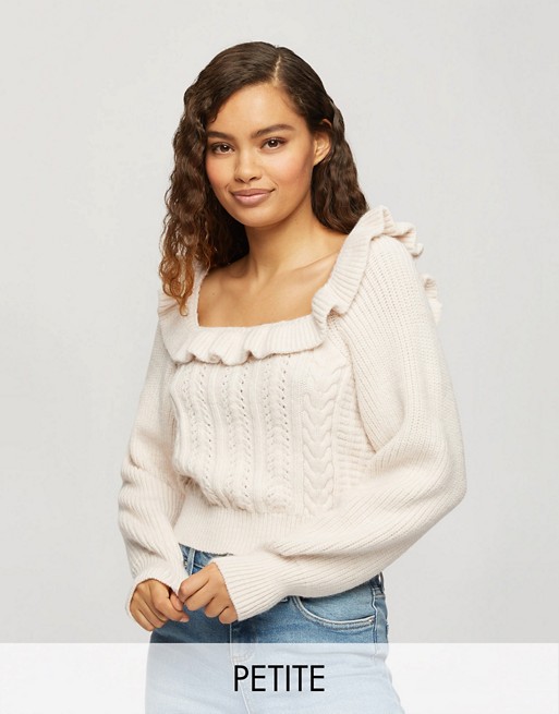Miss Selfridge Petite jumper with frill detail in oatmeal