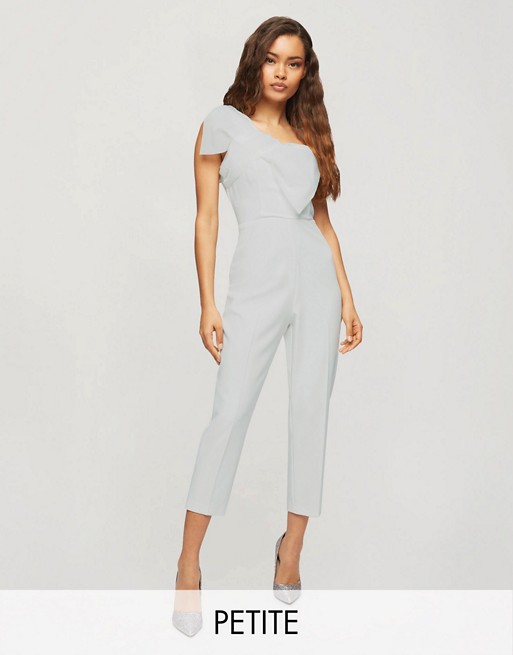 Miss Selfridge Petite jumpsuit with organza bow in ivory