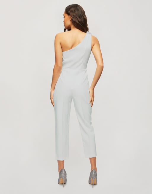 Miss Selfridge Petite jumpsuit with organza bow in ivory, 2 of 4