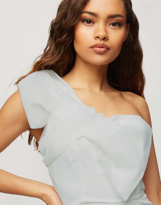 Miss Selfridge Petite jumpsuit with organza bow in ivory, 3 of 4