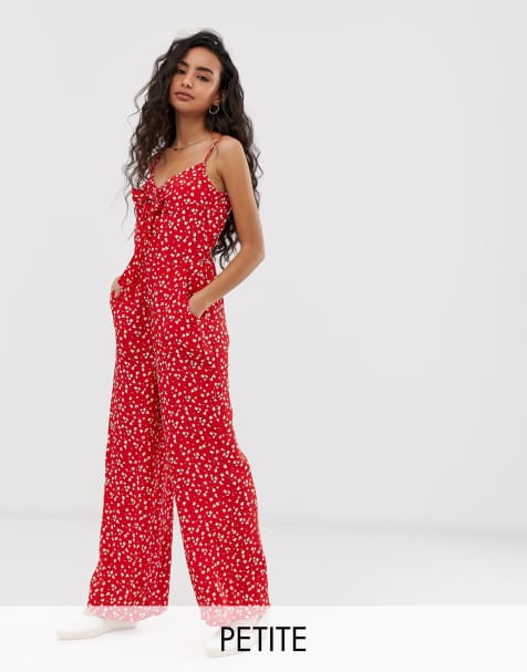 Miss Selfridge Petite jumpsuit with tie front in red