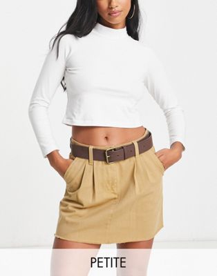 Miss Selfridge Petite belted low rise cargo skirt in tan - ASOS Price Checker