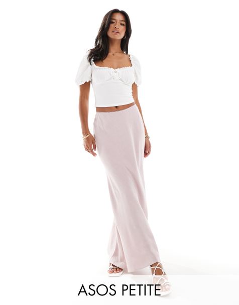 Miss Selfridge Petite - Jupe longue coupée en biais en lin mélangé - Rose tendre - view 1