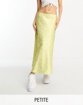 Miss Selfridge Petite satin bias maxi skirt in yellow ditsy  - ASOS Price Checker