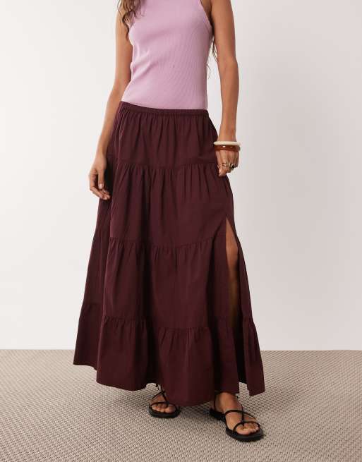 Miss Selfridge Petite - Jupe longue en popeline à volants étagés - Chocolat, 2 de 5