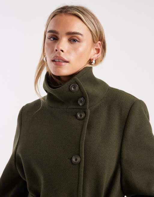 Miss Selfridge Petite – Kakifärgad, formell kappa med ståkrage, 4 av 4