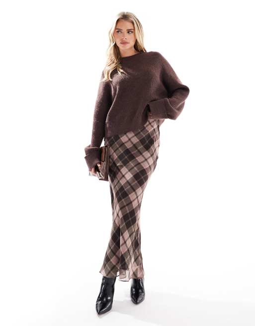 Miss Selfridge Petite – Karierter Maxirock in Rosa