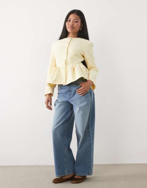 Miss Selfridge Petite Korsett-Blazer mit Schößchen in Buttergelb, 2 von 4