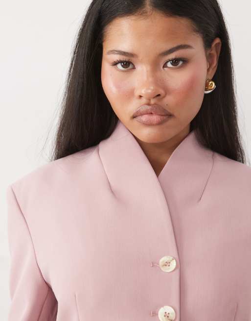 Miss Selfridge Petite kort kavaj utan krage i rosa, 2 av 4