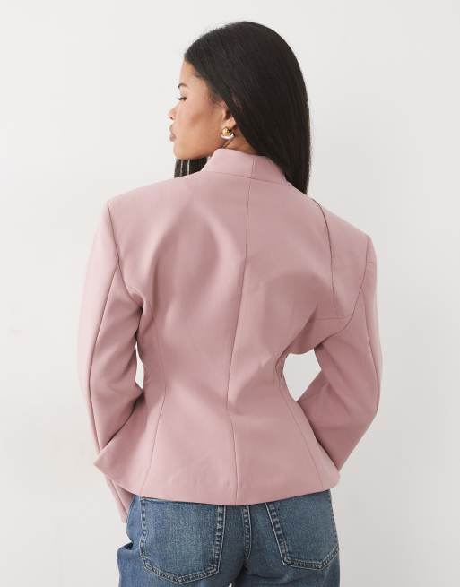 Miss Selfridge Petite kort kavaj utan krage i rosa, 4 av 4